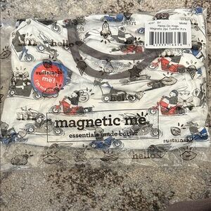 Magnetic Me Toddler Pajama Set - White with Red & Blue Motorcycle Print